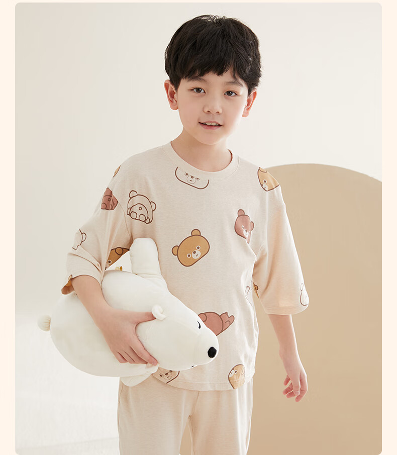 Hodo Children's Pajamas, Boys And Girls Natural Organic Cotton Loungewear, Spring And Summer Children's Clothing Two-Piece Set C3007 130 13