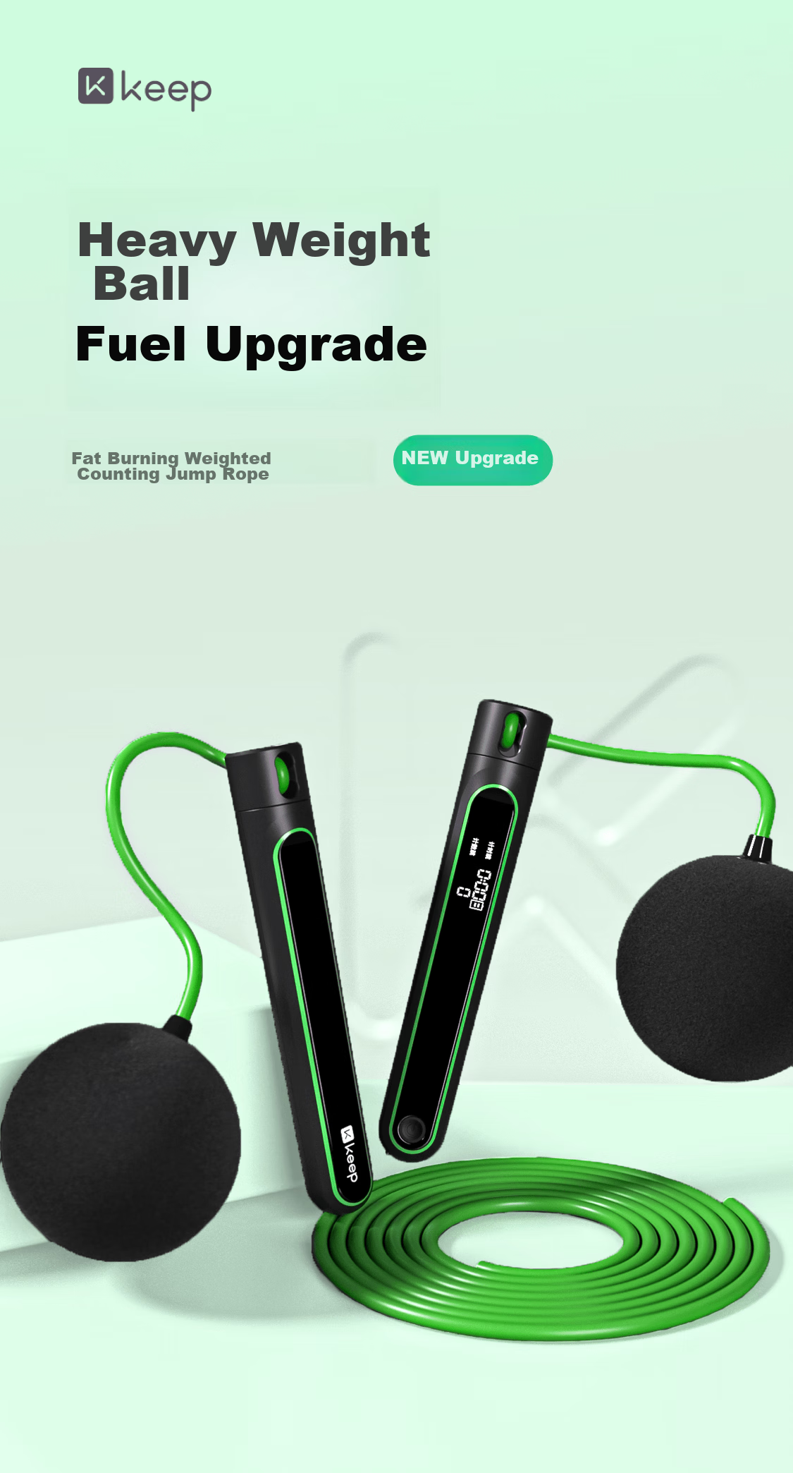 Keep Fat-Burning Weighted Jump Rope for Adults, Weight Loss Fitness Speed Rope - Cool Black Green/No Rope Small Ball 1