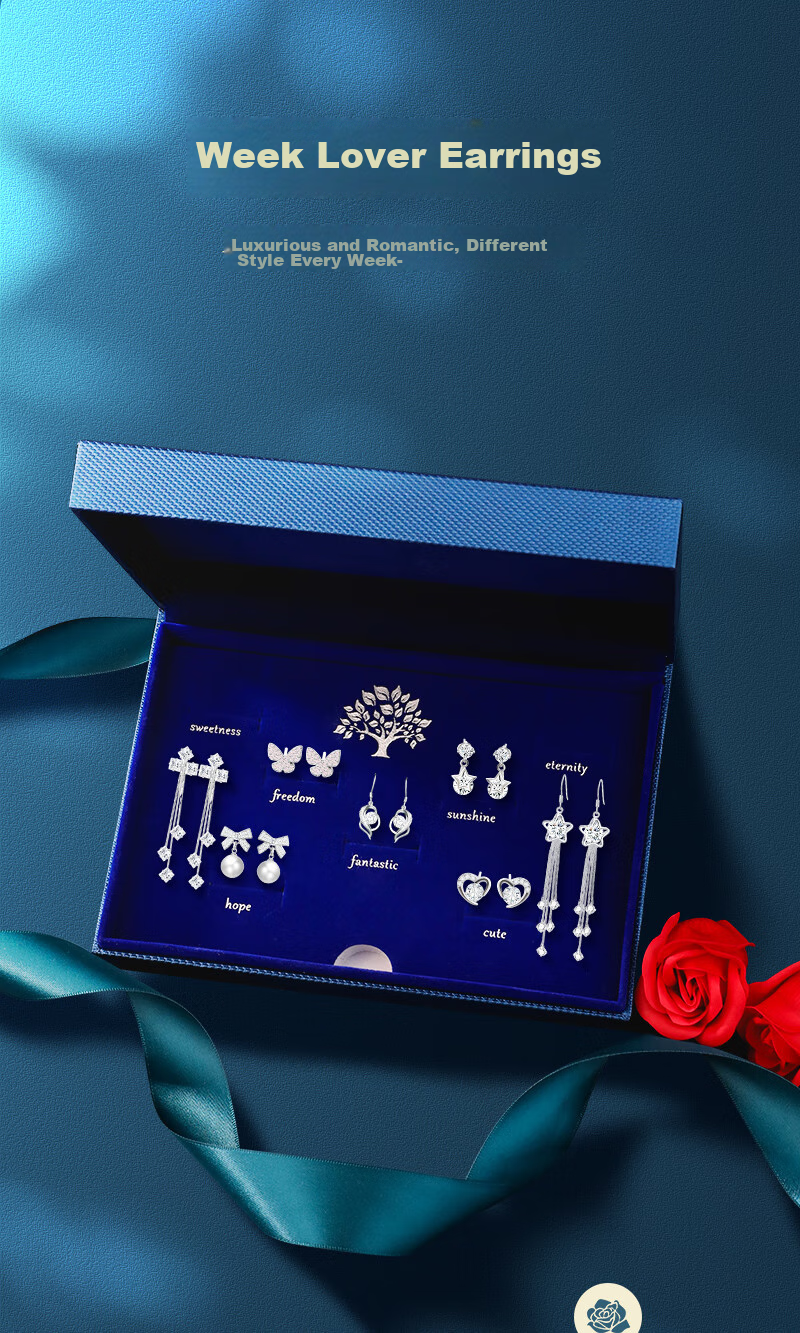 MANHE S925 Silver Weekly Stud Earrings Gift Box for Women, New 2026 Style Birthday Gift for Wife, Girlfriend Or Female Friend 1
