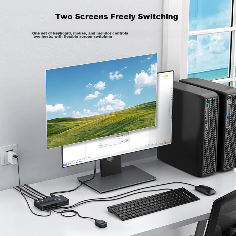 MT-Viki KVM Switch with 2 HDMI Ports, Screen Keyboard Mouse Sharing Device, Two-In 4K@60Hz Delivery with KVM Cable MT-KH2S