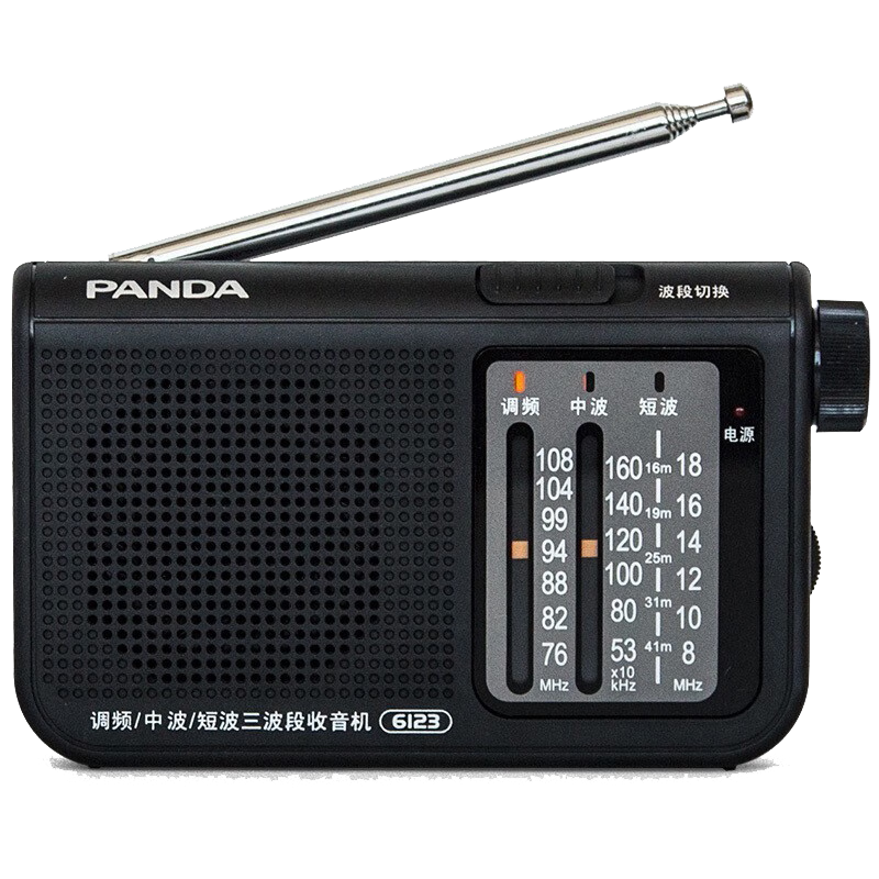 Panda 6123, Gift for The Elderly, Portable Radio, Pocket-Sized Mini, Multi-Band, Semiconductor Pointer Type, Car-Mounted Backup (Black)