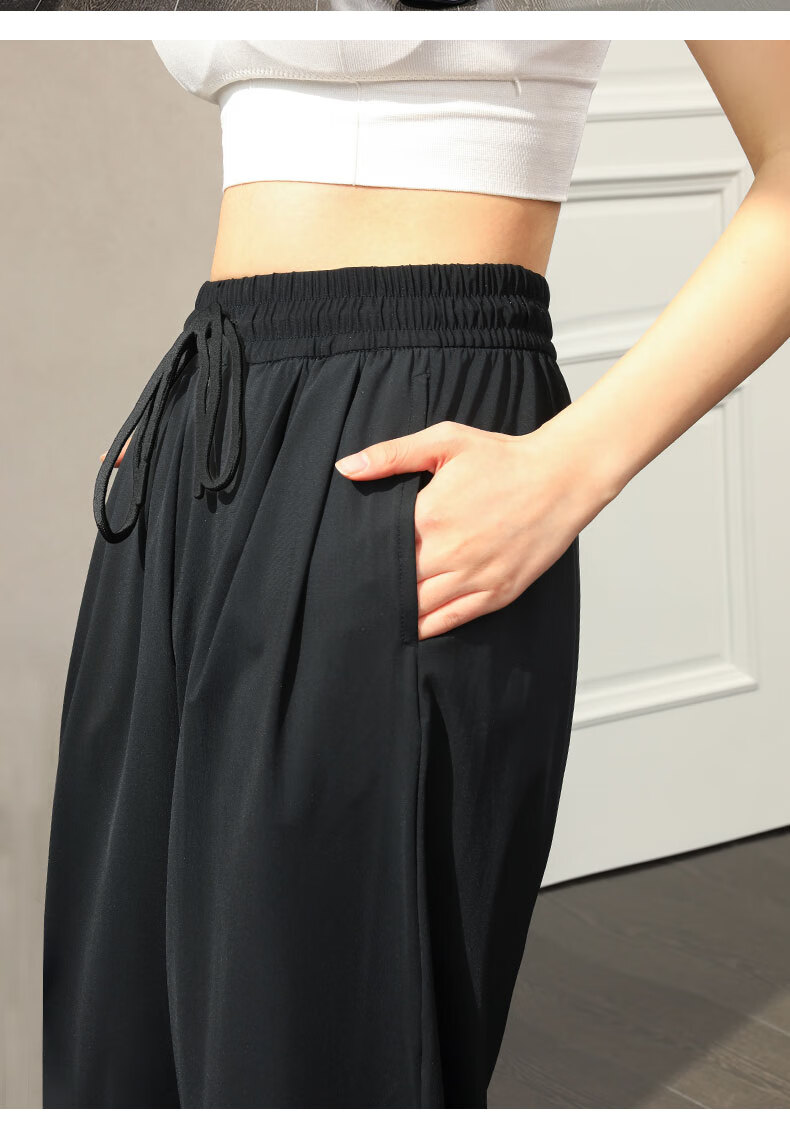 LangSha Sun Protection Ice Silk Pants for Women, Summer Cool-Feeling Ankle-Tied Casual Trousers, Loose-Fitting Slimming Lightweight Breathable Quick-Dry Sports Pants 14