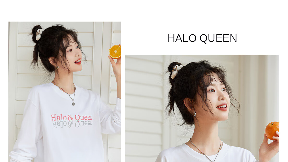 Halo Queen Women's Long Sleeve Cotton T-Shirt Spring Autumn Round Neck Letter Bow Print Casual Base Shirt New H143T2009 34