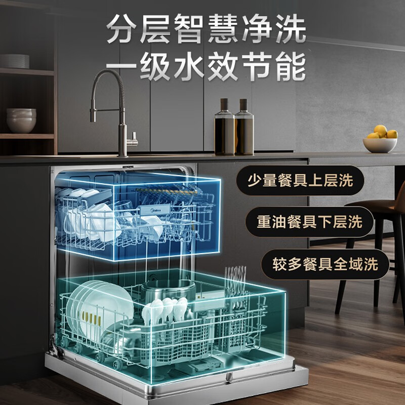美的（Midea）美的晶焰系列洗碗机S66家用15套嵌入式 省时不返潮变频高端洗碗机 热风烘干 全自动四星消毒洗碗机 S66线下同款【P60升级款】