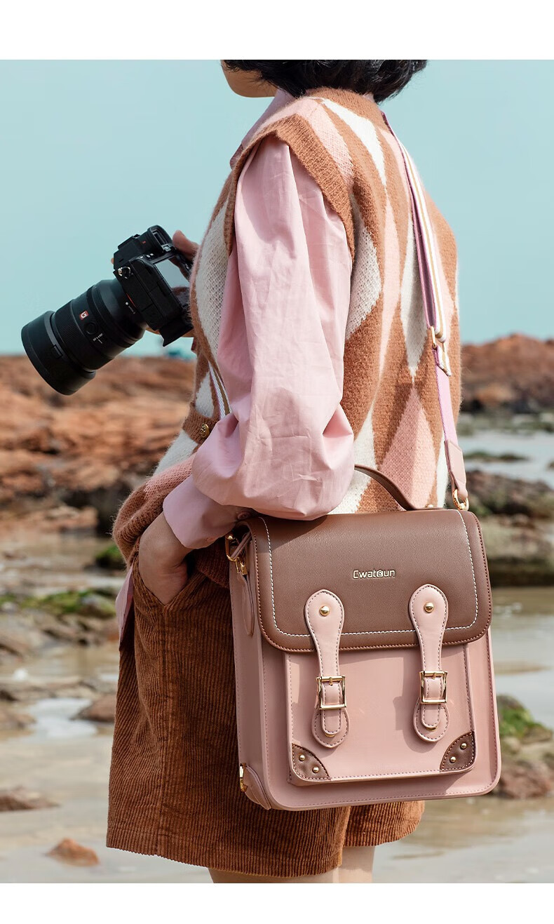 CWATCUN Shoulder Camera Bag, Crossbody Handbag, for Fuji Sony Canon Leica Camera Bags, Japanese-Style Single And Double Shoulder JK Retro Women's Bag, Mirrorless Camera Bag 12