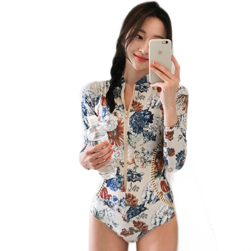 DK Conservative One-Piece Swimsuit for Women, Sexy Bikini, Tummy Control, Slimming, Vacation Hot Spring Swimwear, White Floral Pattern, XXL