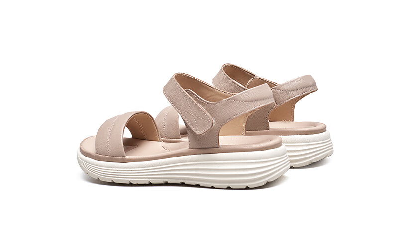 Yierkang Women's Shoes, Fairy-Style Wedge Sandals, Perfect for Dresses, Beach Shoes, Thick-Soled Mom Sandals, 18074W, Beige, Size 35 28