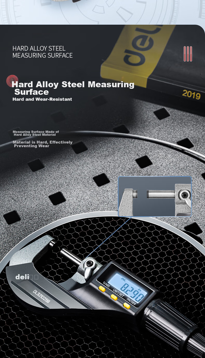 Deli Digital Micrometer with External Diameter Gauge, 0.001mm High-Precision Thickness Gauge, Vernier Caliper 10