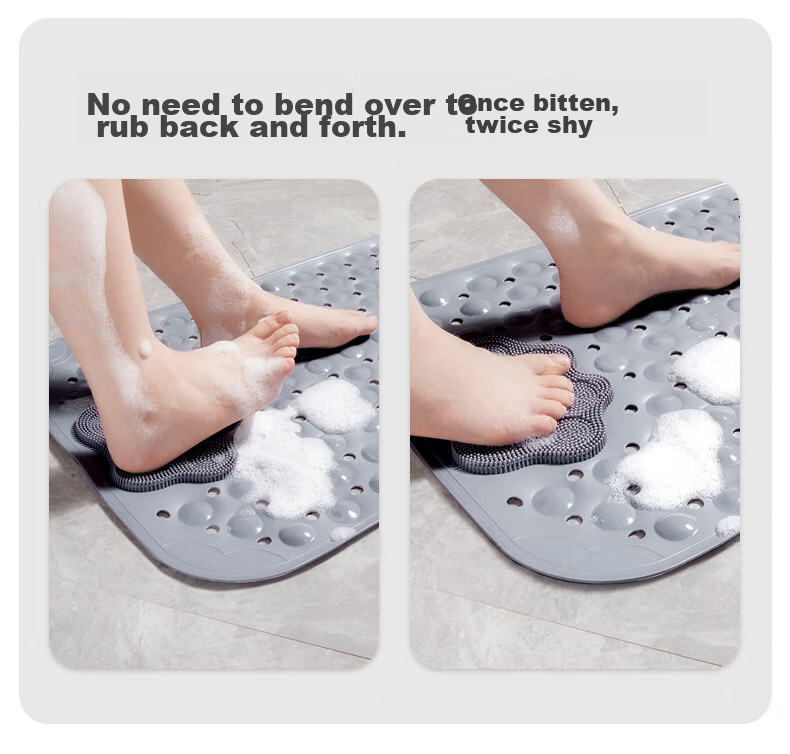 ZHUJUN TPE Bathroom Shower Non-Slip Mat, Multifunctional Massage Foot Pad, Bathroom Shower Anti-Fall Mat, Gray, 41*73 3
