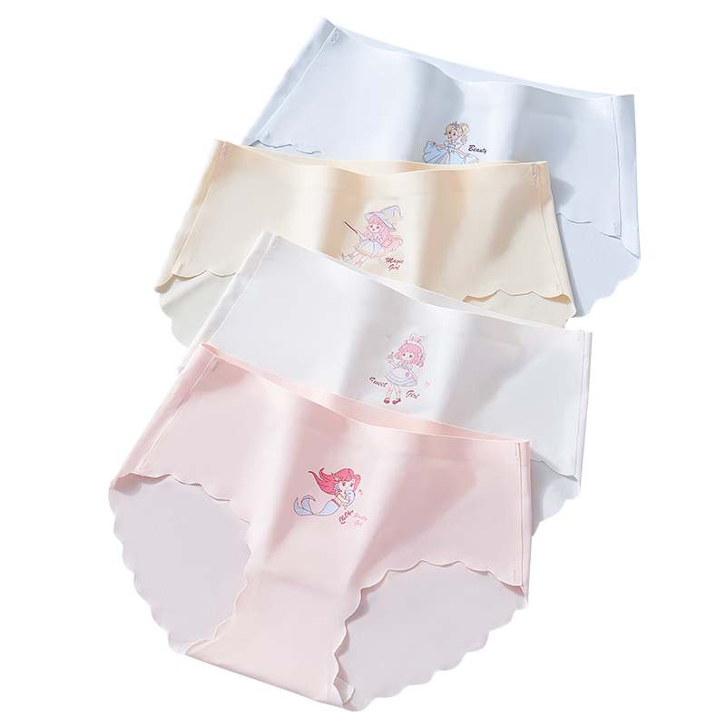 LangSha Children's Underwear, Girls' Panties, Summer Thin Style, 5A Antibacterial Cooling, Young Women's Triangle Ice Silk Underwear, 4-Pack, Size 170