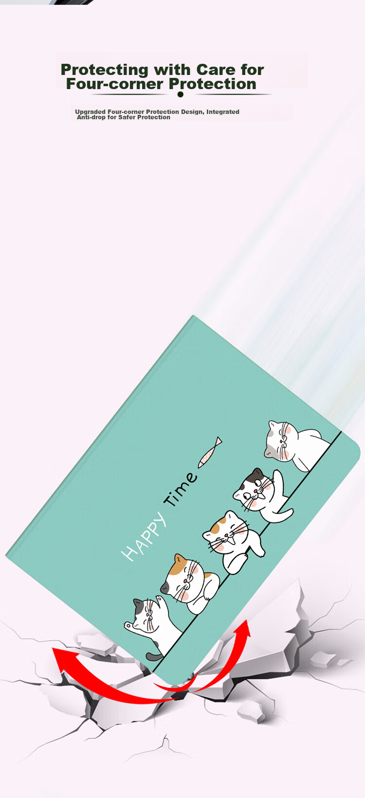 Shihan IPad Air 3 Case, 10.5-Inch IPad Pro Protective Cover, Ultra-Thin Full Protection Shockproof Stand, Cartoon Cute Design for Male And Female Students, Happy Cat Patter 8