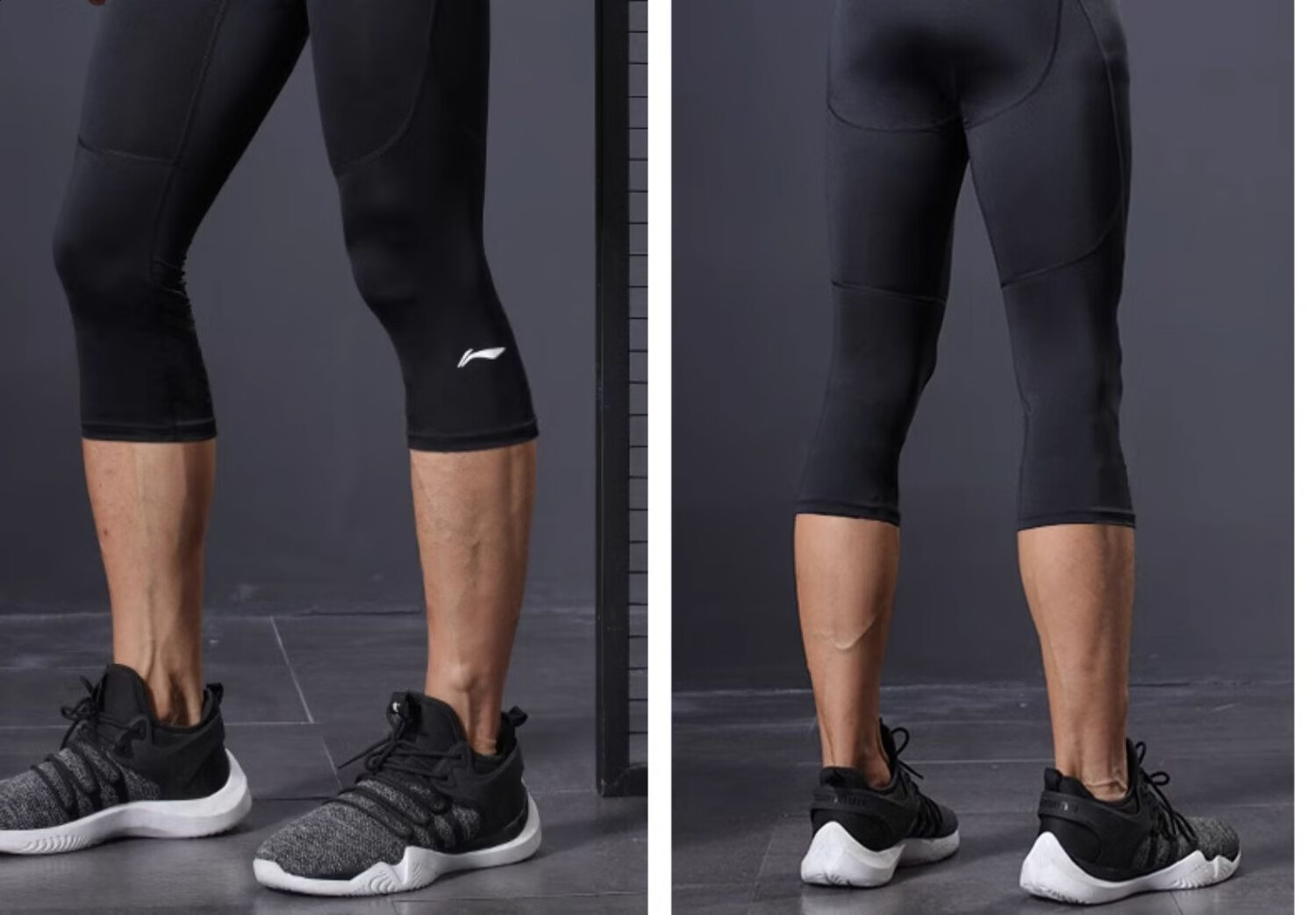 Li-Ning Men's Compression Shorts, Fitness Capri Pants, Basketball Running Sports Base Layer, Quick-Dry High-Elasticity Cycling Training Compression Pants, Black 23