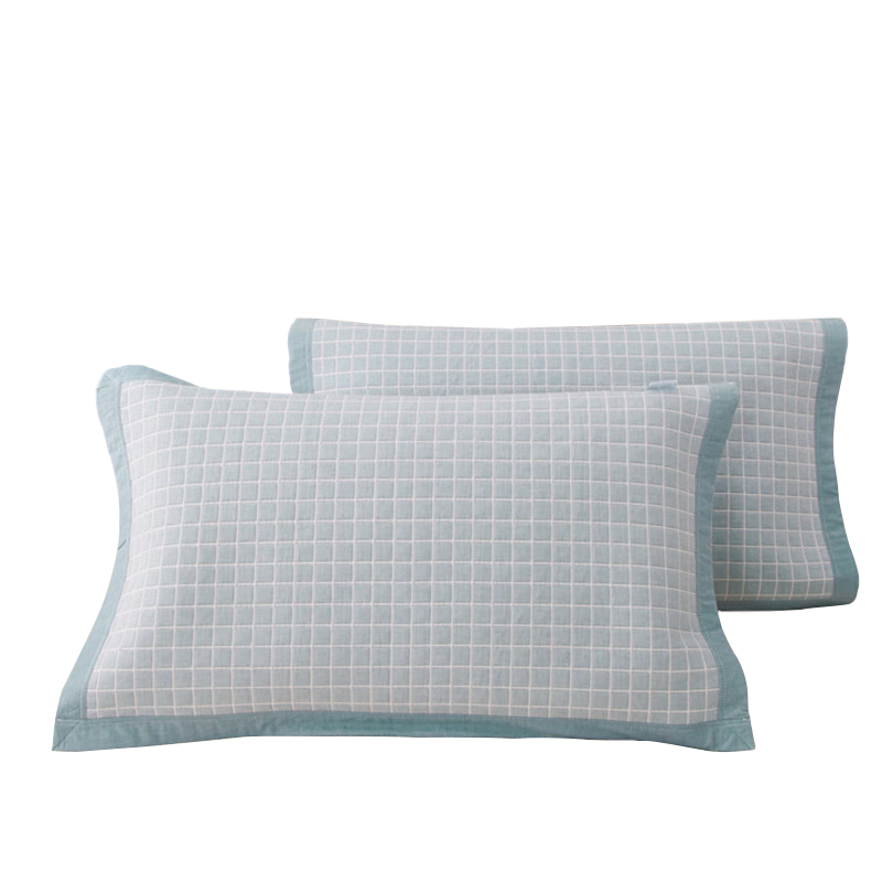 Yuanshenghuo, A Pair of 100% Xinjiang Cotton Pillowcases, All-Season Oil And Sweat Resistant, High-End Pillowcases, Extra Large And Thick, Blue Plaid, 55*80cm