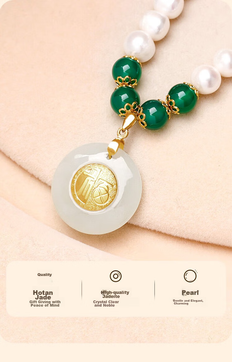 N2it Natural Freshwater Pearl Necklace for Women with Gold-Inlaid Jade Pendant Set, Birthday Gift for Ladies, Mothers And Mothers-I 2