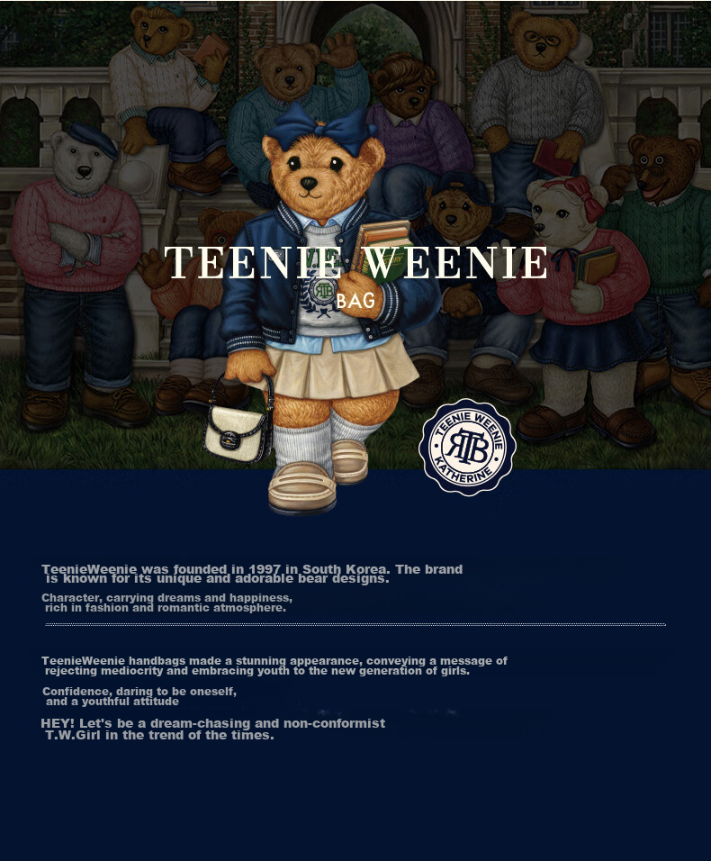 Teenie Weenie Women's Backpack, Nylon School Bag TW Little Bear Large Capacity Backpack for Middle And High School Students, Women's Bag, 2026 New Student Birthday Gift 18