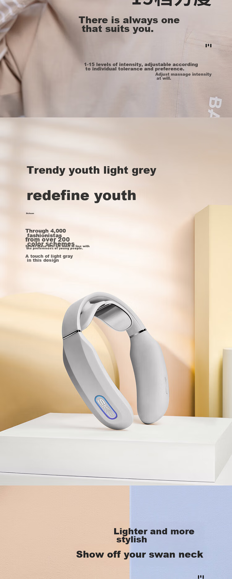 SKG Neck Massager K3-1t, Neck Massager with Heat Therapy, Electromagnetic Pulse U-Shaped Pillow, Light Gray 9