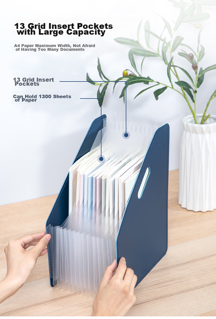 Deli 13-Compartment A4 Vertical Large-Capacity Accordion File Folder, Multi-Layer Extendable Document Organizer, Office File Storage Binder for Papers And Receipts, 63952 Dark Blue 4