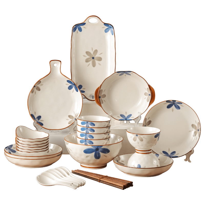 Hechuanwu Ceramic Dinnerware Set, Japanese-Style Household Tableware Set with Plates, Bowls And Dishes in Gift Box, Housewarming Gift, 32 Pieces, Antique Color And Fragrance