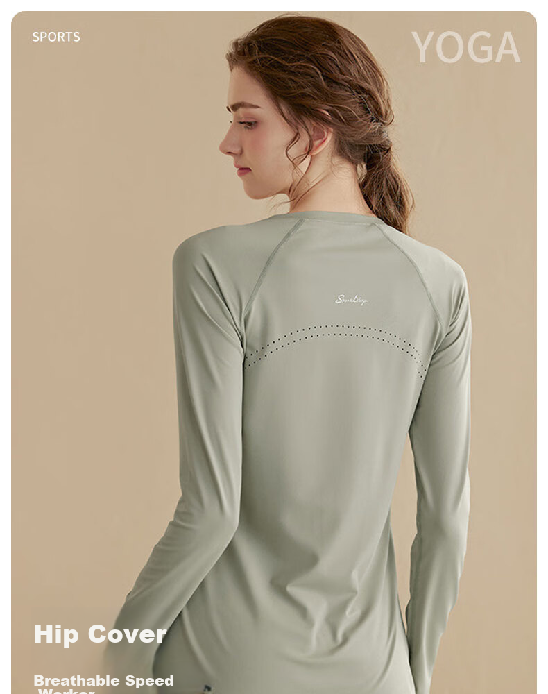 XUEXIMAN Yoga Wear Sports Top for Women, Spring And Autumn Quick-Dry Long-Sleeve T-Shirt, Mid-Length, Hip-Covering, Slimming, Breathable, for Running And Fitness 1