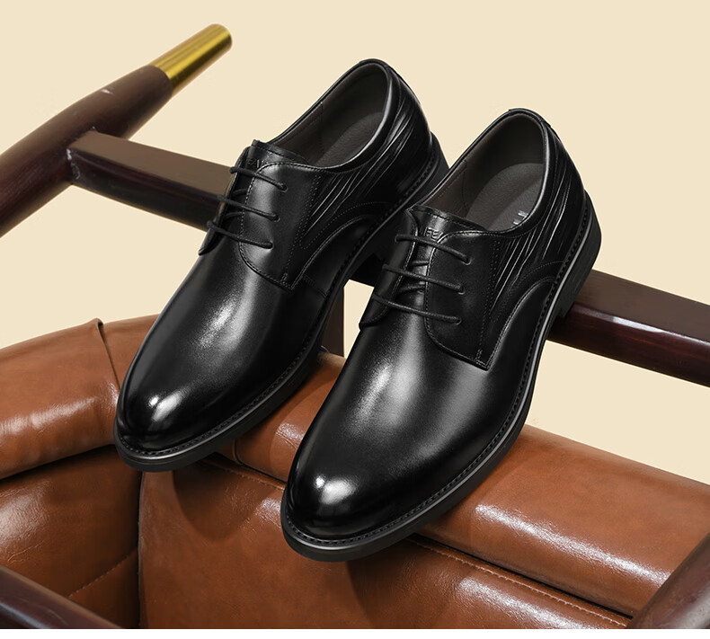 HLA Men's Business Casual Shoes First Layer Cowhide Formal Shoes British Style Black 38 11