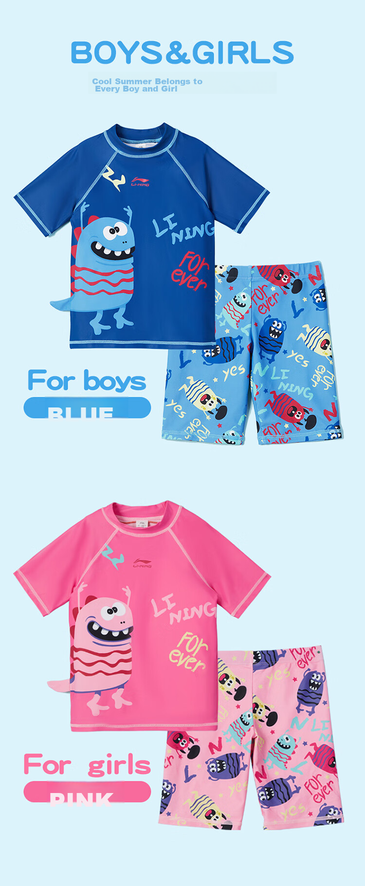 Li-Ning Children's Swimwear, Boys And Girls Two-Piece Swimsuit, UV Protection Quick-Dry Swimming Gear, 528 Deep Sea Blue, Size 120 4