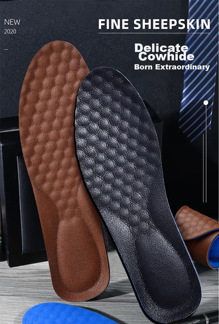 IQGD 2-Pair Set Cowhide Insoles for Men And Women, Thick Business Shoe Insoles with Arch Support, Breathable Comfortable Sweat-Absorbing Shock-Absorbing Sports All-Season Soft [2 Pairs] Black Size 43-44 1
