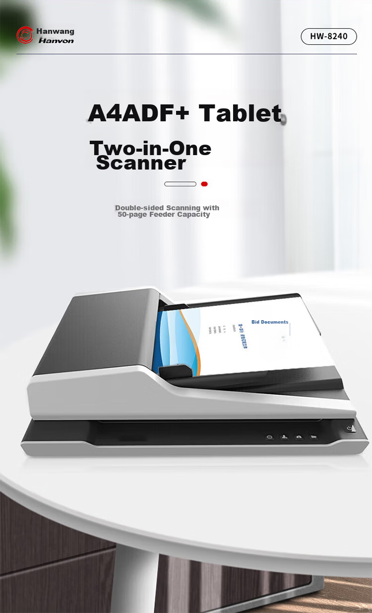 Hanvon HW-8240 Feed Paper + A4 Flatbed High-Speed Color Continuous Document Feeder Automatic Duplex Office PDF Scanner Compatible with Domestic Systems Unit: Piece 1