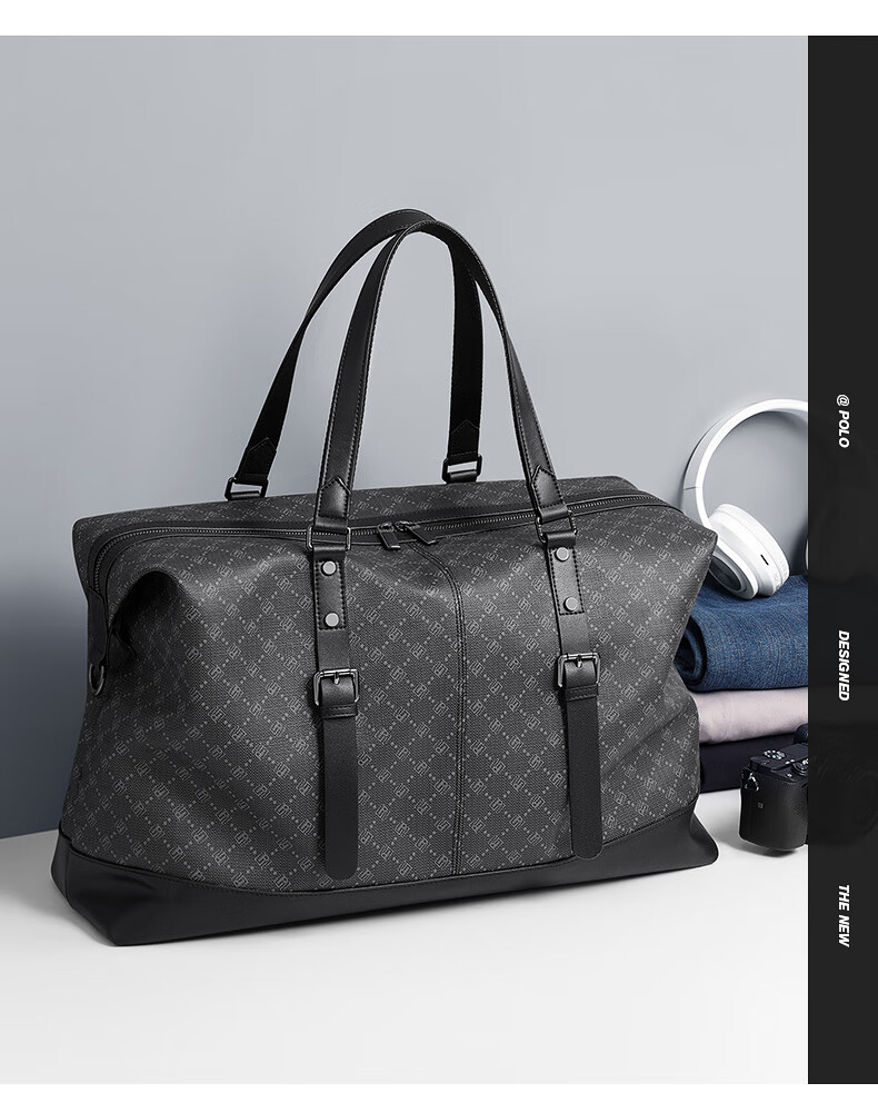 POLO Travel Bag, Men's Handbag, Luggage Bag, Gym Bag, Business Trip Large Capacity Suitcase, Storage Bag, Black 2
