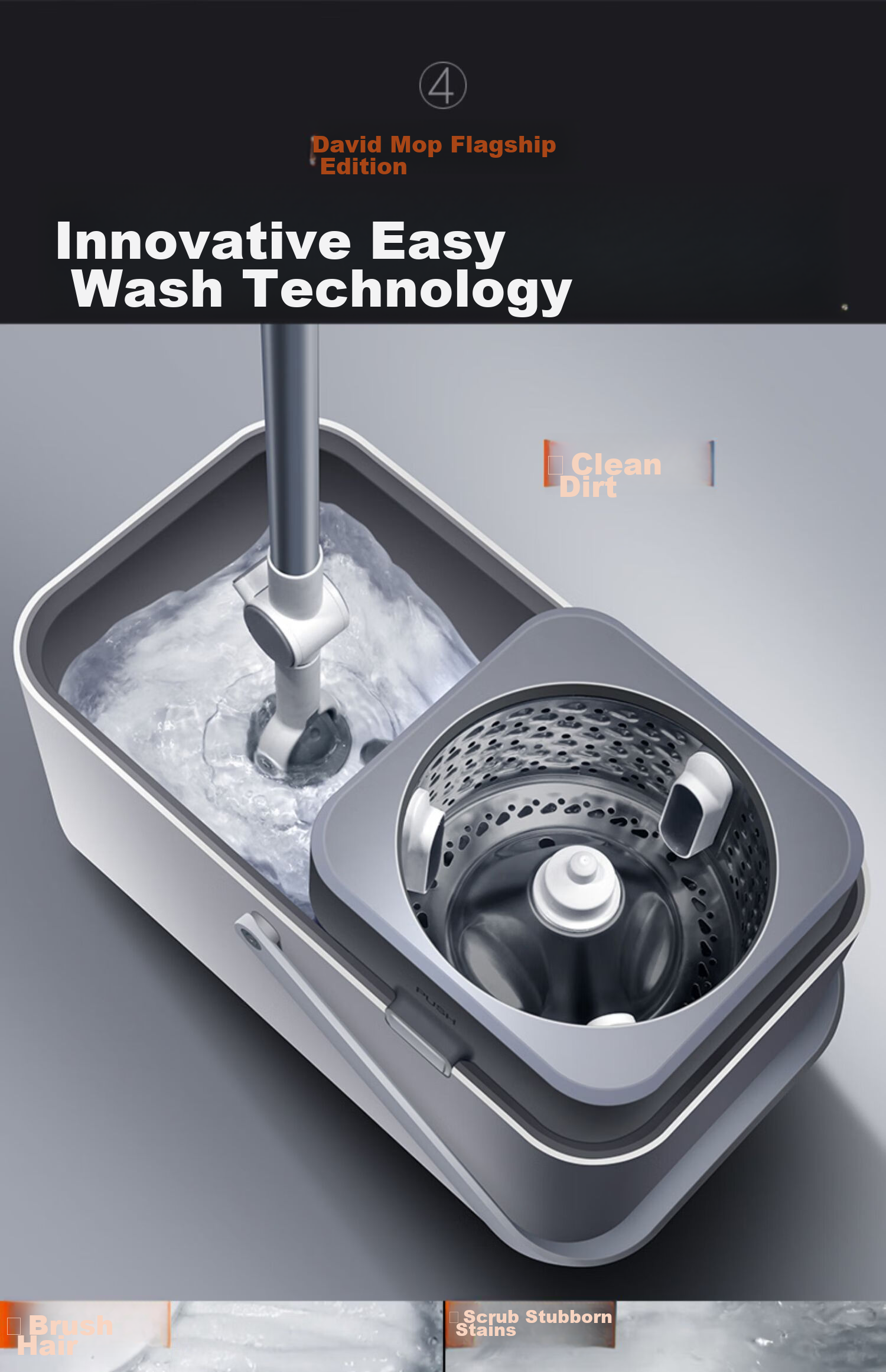 Dawei Rotating Mop with 40cm Extendable Handle 99-127cm, 4 Thick Mop Heads, D7 One-Touch Detachable Head Replacement 11