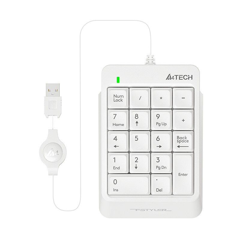 A4TECH FK13, 18-Key Wired Keyboard, Independent Number Pad, Membrane Office Laptop Small Keyboard, External Feitai Retractable Cable Version, Ivory White, Wired