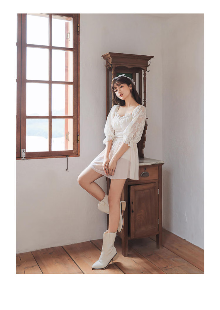 OMOM One-Piece Swimsuit for Women, Tummy Control, Slimming, Conservative Skirt Style, Plus Size, Fairy-Like, Sexy, Korean Style, Body Concealing, Leg-Lengthening Swimwear, White, L (Recommended for 98-118 Jin) 12