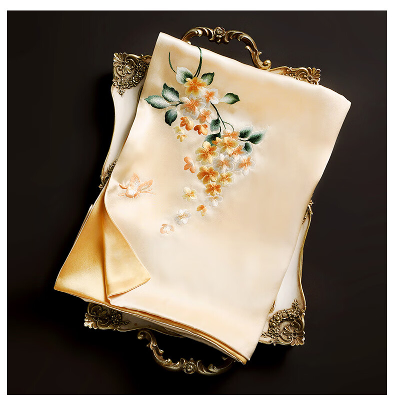 Hangsi Mansion Su Embroidery Silk Scarf Shawl Mulberry Silk Luxury Set Birthday Holiday Gift for Mom - Butterfly Green 36