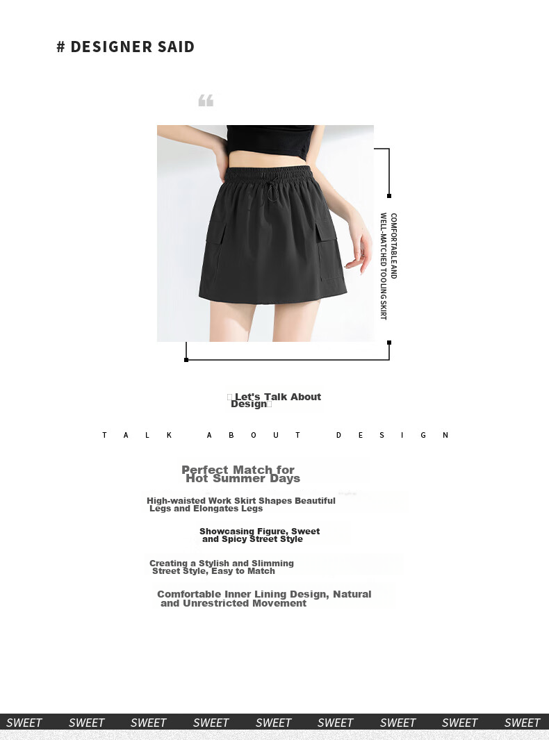 Baleno High-Waisted Cargo Skirt for Women with Lining, New Summer 2026 Fashion Outdoor Forest Style A-Line Short Skirt 3