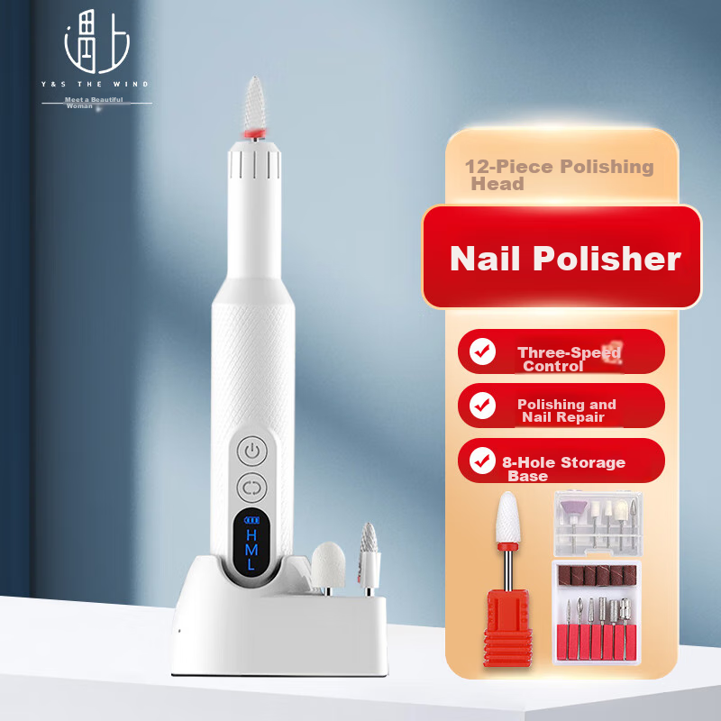 Yushangjiaren Nail Drill Machine, Electric Grinding Tool, Manicure Instrument, Nail Remover, Polishing Tool, Rechargeable with 12 Heads