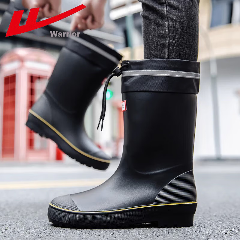 Warrior Mid-Calf Rain Boots, Slip-On Men's Waterproof Shoes, Non-Slip Rubber Boots for Fishing And Chef Use, S89 Elastic Ankle, Size 43