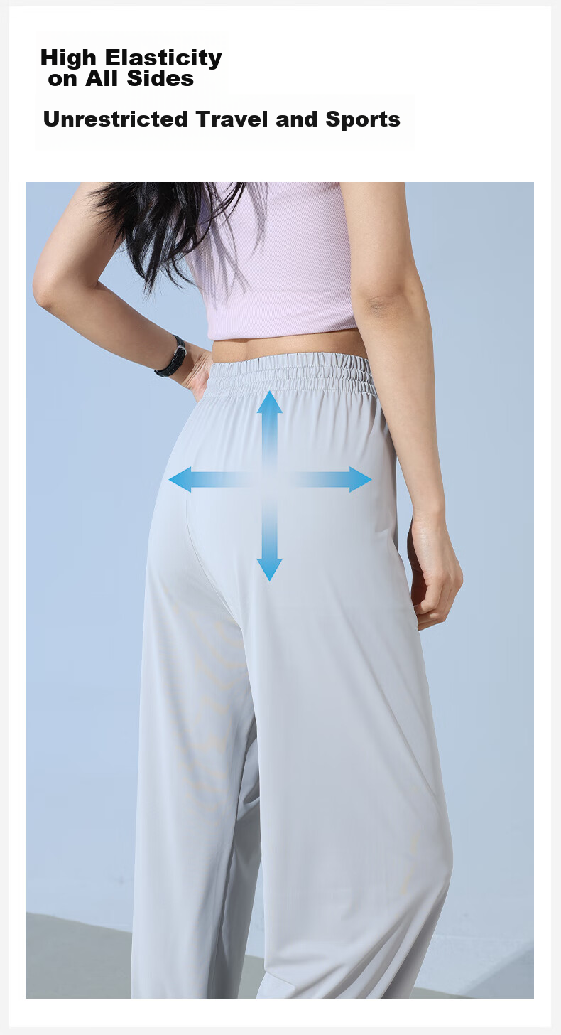 FitonTon Slim Ice Silk Sun Protection Wide-Leg Pants for Women, Summer Cool Thin High-Waist Draping Slimming Straight Casual Pants 8