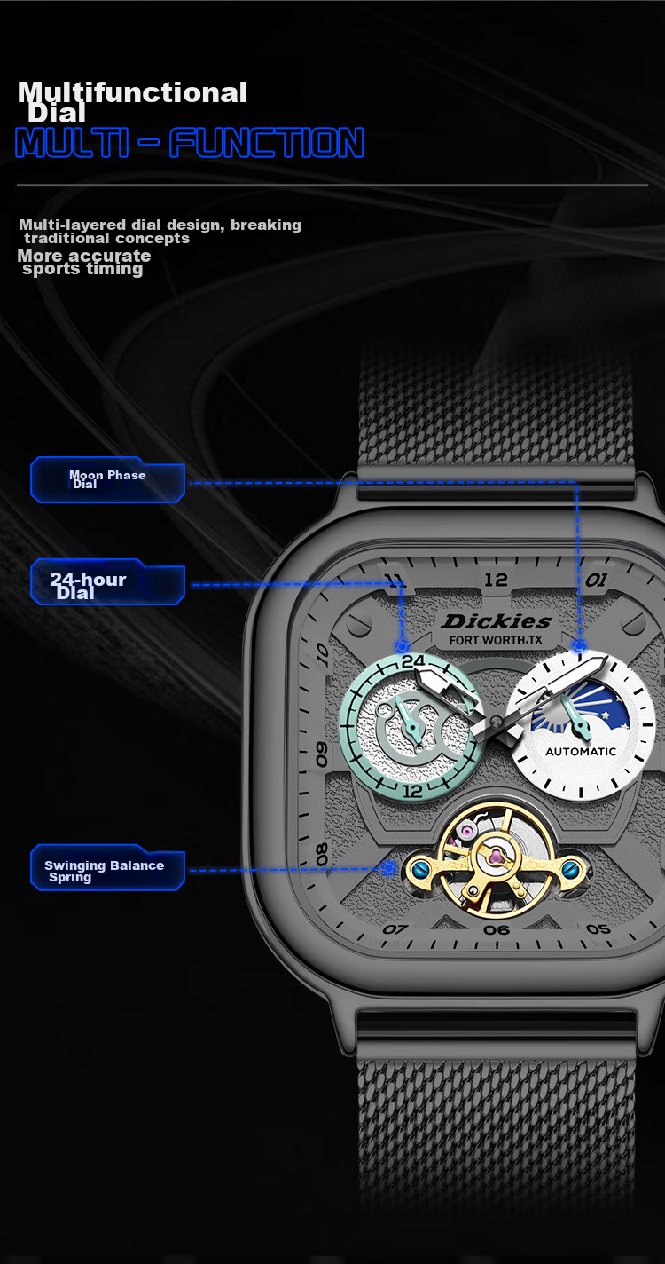 Dickies Mechanical Watch Student Men's Automatic Skeleton Watch Boyfriend Valentine's Day Gift New Year Gift Box CL579 Silver 3