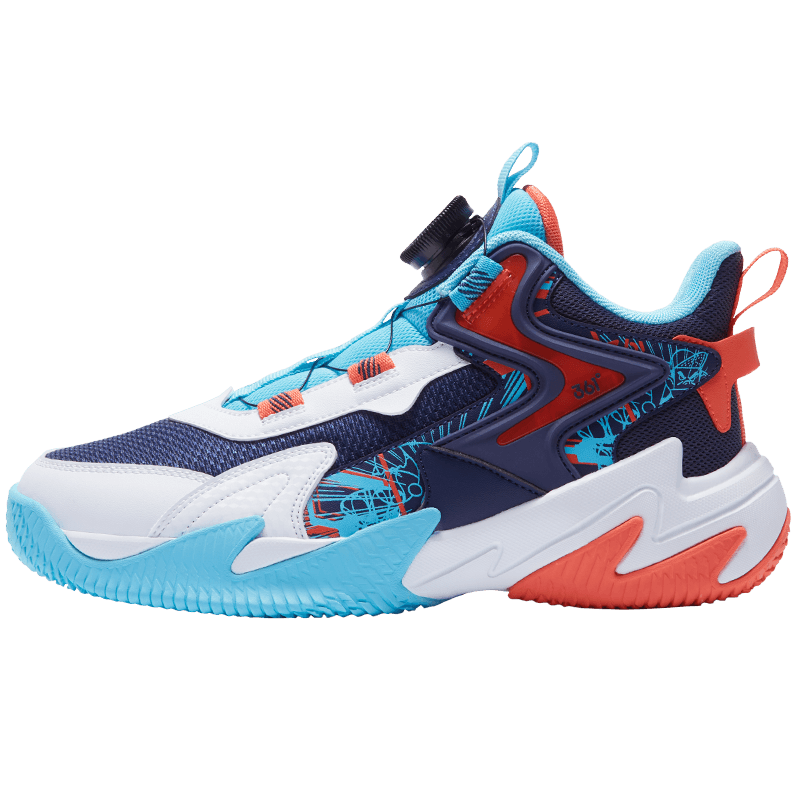 361° Children's Sports Shoes, All-Season Youth Basketball Shoes, Durable Training Sneakers with Rotary Buckle, Orange, Size 39