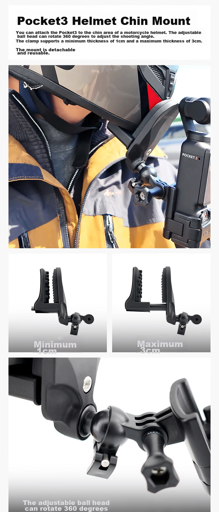MAXCAM/Maisikamu Compatible with DJI Osmo Pocket 4/3 Motorcycle Helmet Chin Strap Mount Cycling Fixation Clip Accessory 3