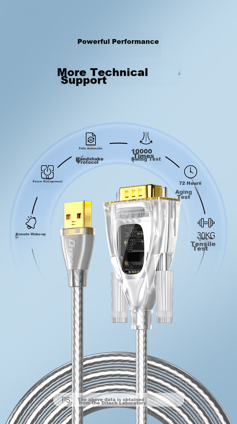DTECH USB to RS232 Serial Cable, Industrial Grade USB to DB9 Male Adapter Cable with Indicator Light, Attendance Cash Register Printer Cable, COM Port Debugging Cable IOT5080-1M 13
