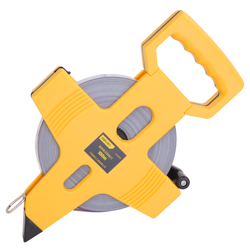 Deli Frame-Style Handheld Measuring Tape, Steel Reel Tape Measure for Engineering Measurement, 100m*12.5mm