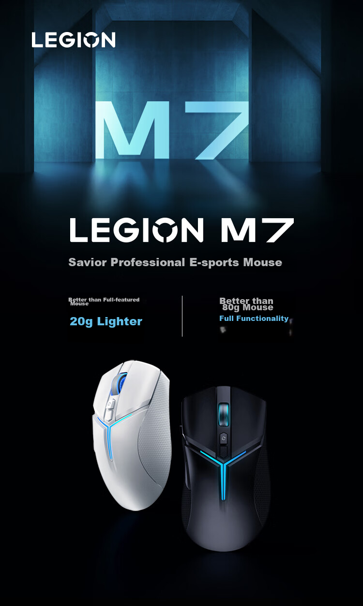 Lenovo Savior M7 Wireless Gaming Mouse, Esports-Specific Wired Bluetooth Mouse, Ergonomic Lightweight Laptop Warrior/Y9000P/R7000 Original, Phantom Black 1