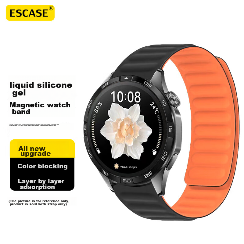 ESCASE Compatible Silicone Magnetic Watch Band for Huawei Watch GT5/4pro/GT3pro Comfortable Strap/gt2/new Unisex Wristband Universal 46/48mm Watch Face Black And Orange