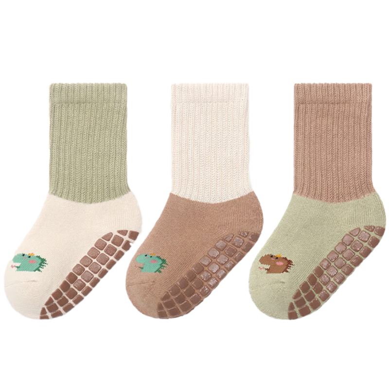 9I9 Baby Socks, Autumn And Winter Non-Slip, Mid-Calf Floor Socks, Warm Cotton Socks with Loose Tops, 3 Pairs, for Ages 1-3, A179