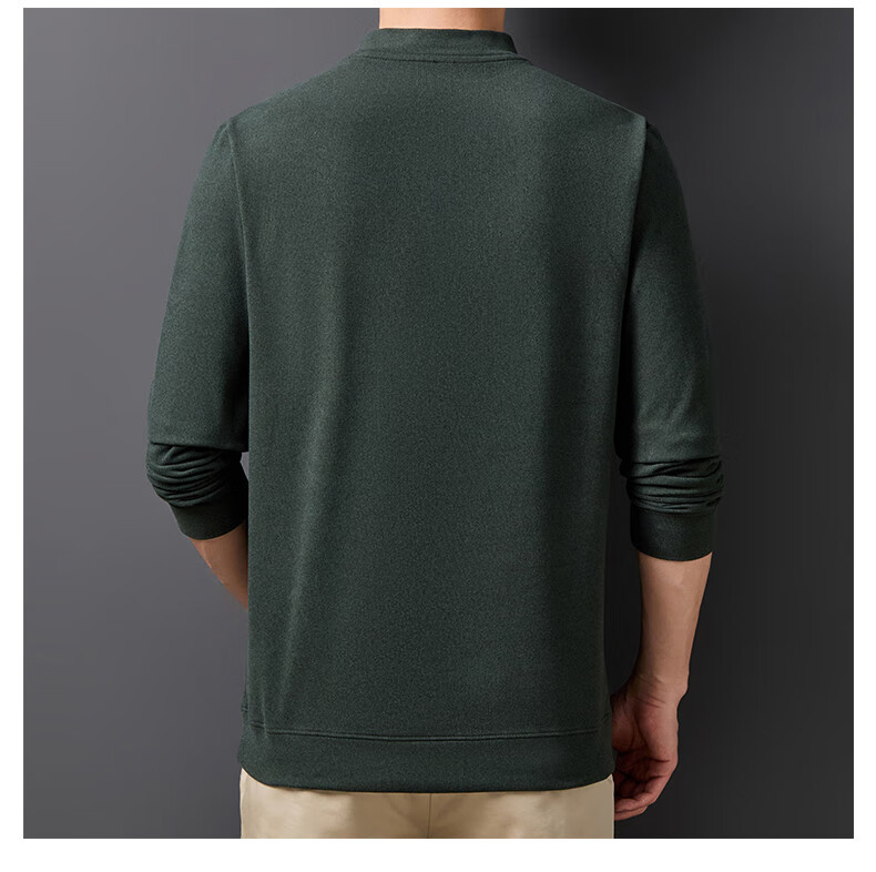 ROMON Men's Spring and Autumn Business Crew Neck Long Sleeve T-Shirt Quality Casual Base Shirt Jacket Men's 113 Green M 22