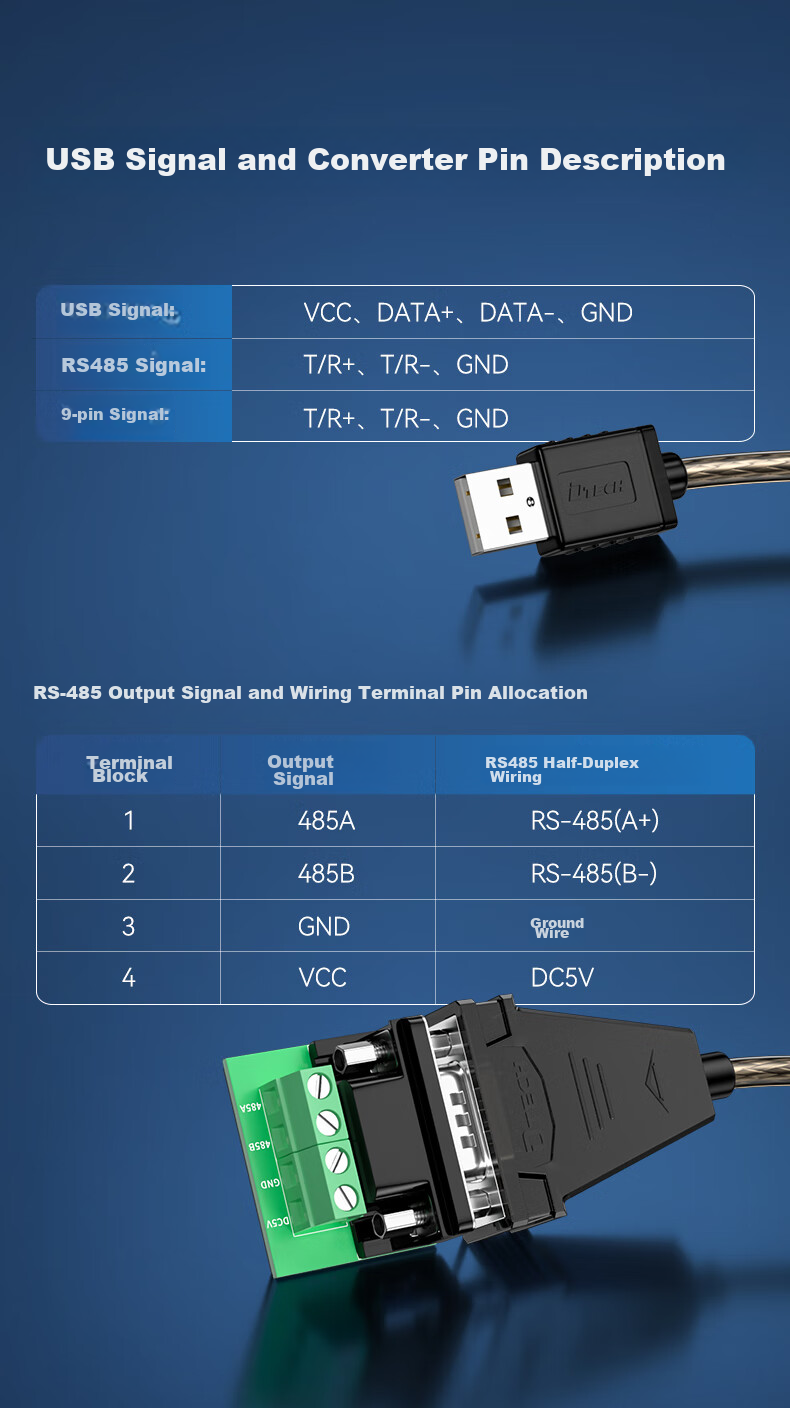 DTECH USB to RS485 Serial Cable, 9-Pin Adapter for COM Port, Debugging Cable for Laptops to Connect Attendance Machines, Barcode Scanners, And Tax Control Devices, 0.5 Meter IOT5072 14