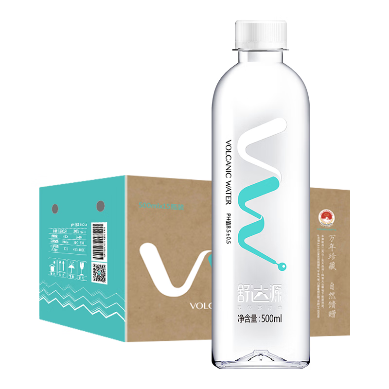 舒达源克东天然苏打水京东自营500ml*15瓶 无糖弱碱性高端饮用水整箱