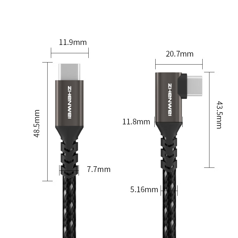 Кабель ZHENWEI USB Type-C, 0.2 метра, 4K, PD 100W