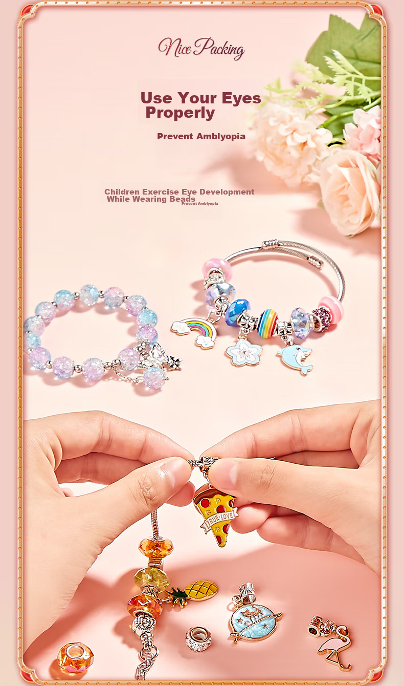 BEIBITONGHUA Bracelet Beads Toy for Children, Girls' Jewelry And Hair Accessories Gift Box, Pretend Play DIY Handmade Birthday Gift 6
