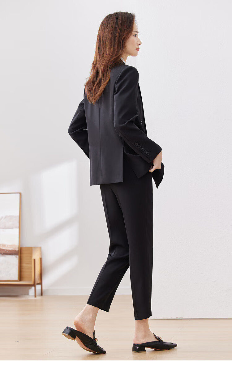 Sentubila Formal Professional Suit Set for Women, Spring And Autumn Elegant Blazer Jacket with Cropped Pants Two-Piece Set, Black, Size S 25
